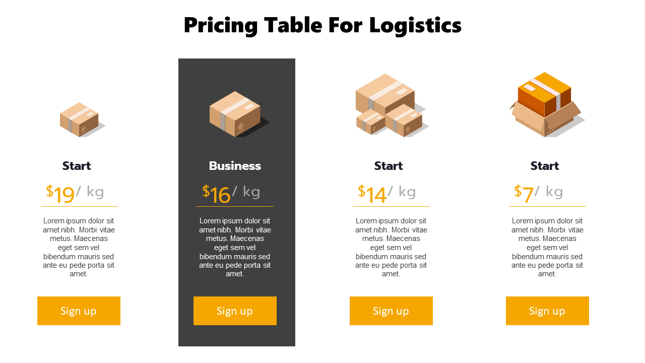 Pricing Table For Logistics PowerPoint